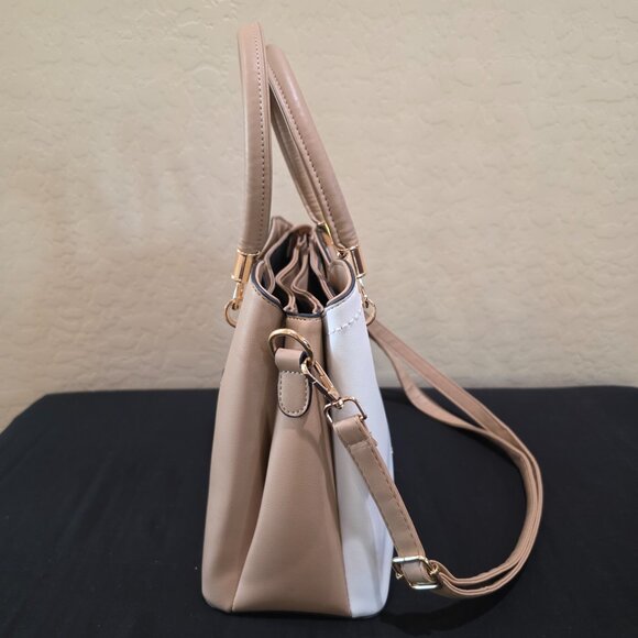 Taupe White Purse and Handbag for Women Tote Shoulder Bag Medium Satchel - Picture 4 of 15